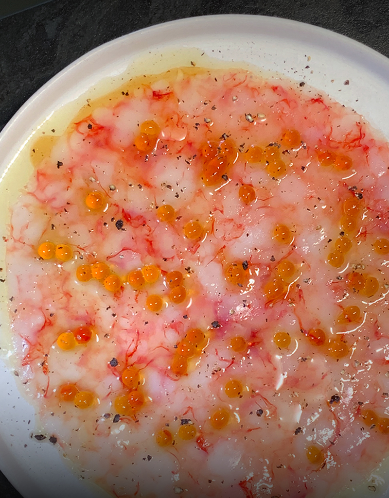 Plat de carpaccio de gamba vermella Greco